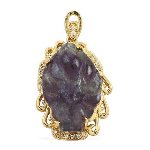 Jewelry - Multi Fluorite and Simulated Diamond Pendant in Goldtone 25.25 ctw